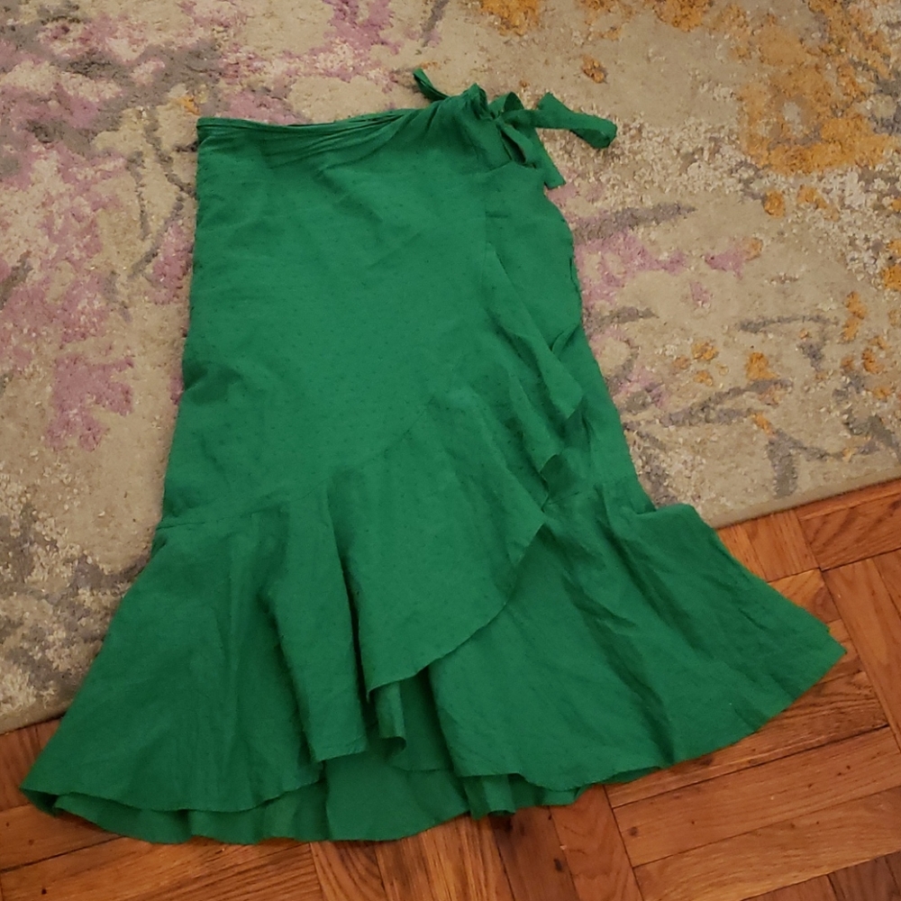 Farm Rio Green Swiss Dot Wrap Skirt